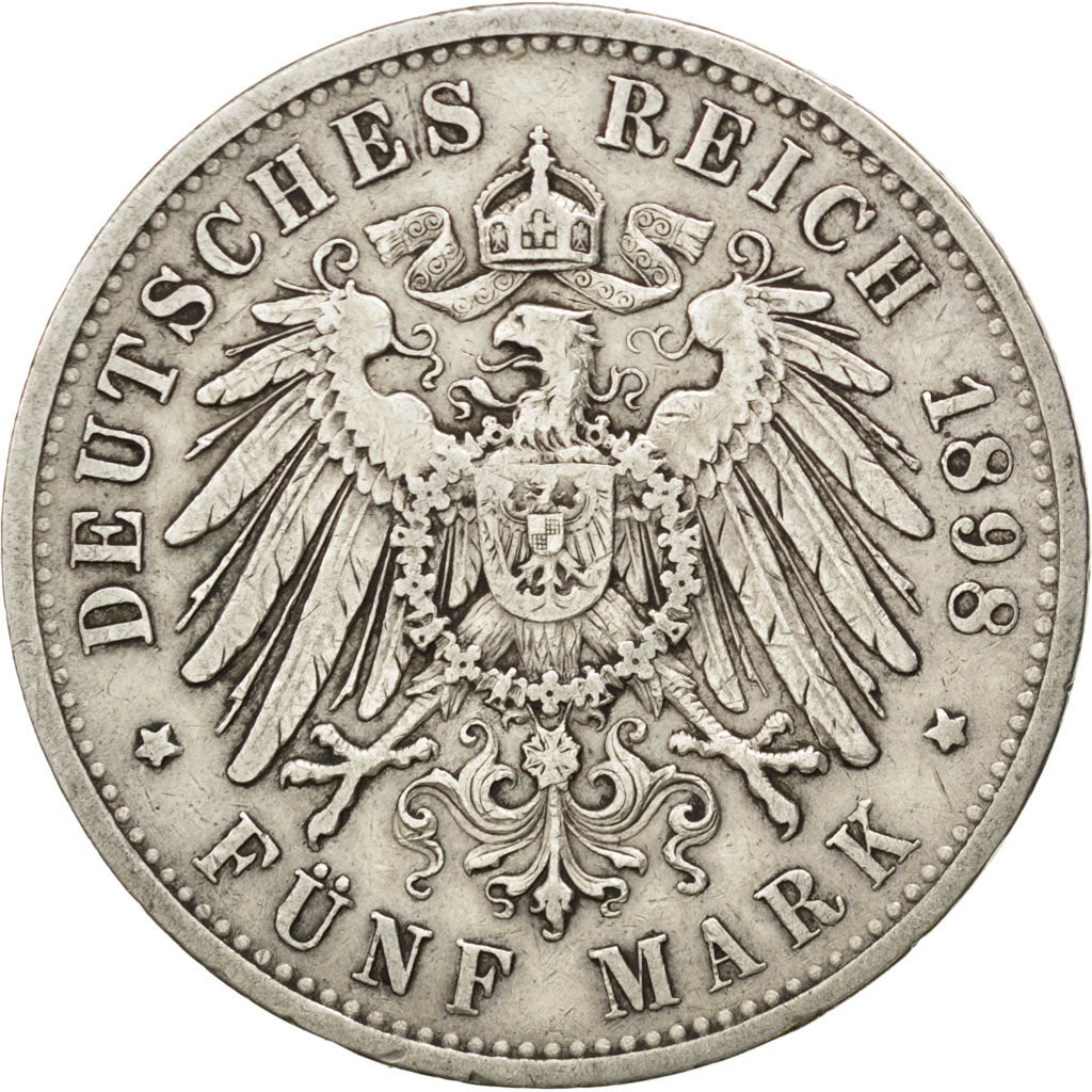 German States, 5 Mark, 1898, Berlin, KM #523, VF(30-35), Silver, 38, 27.70