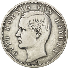 Stati tedeschi, BAVARIA, Otto, 5 Mark, 1891, Munich, MB+, Argento, KM:915