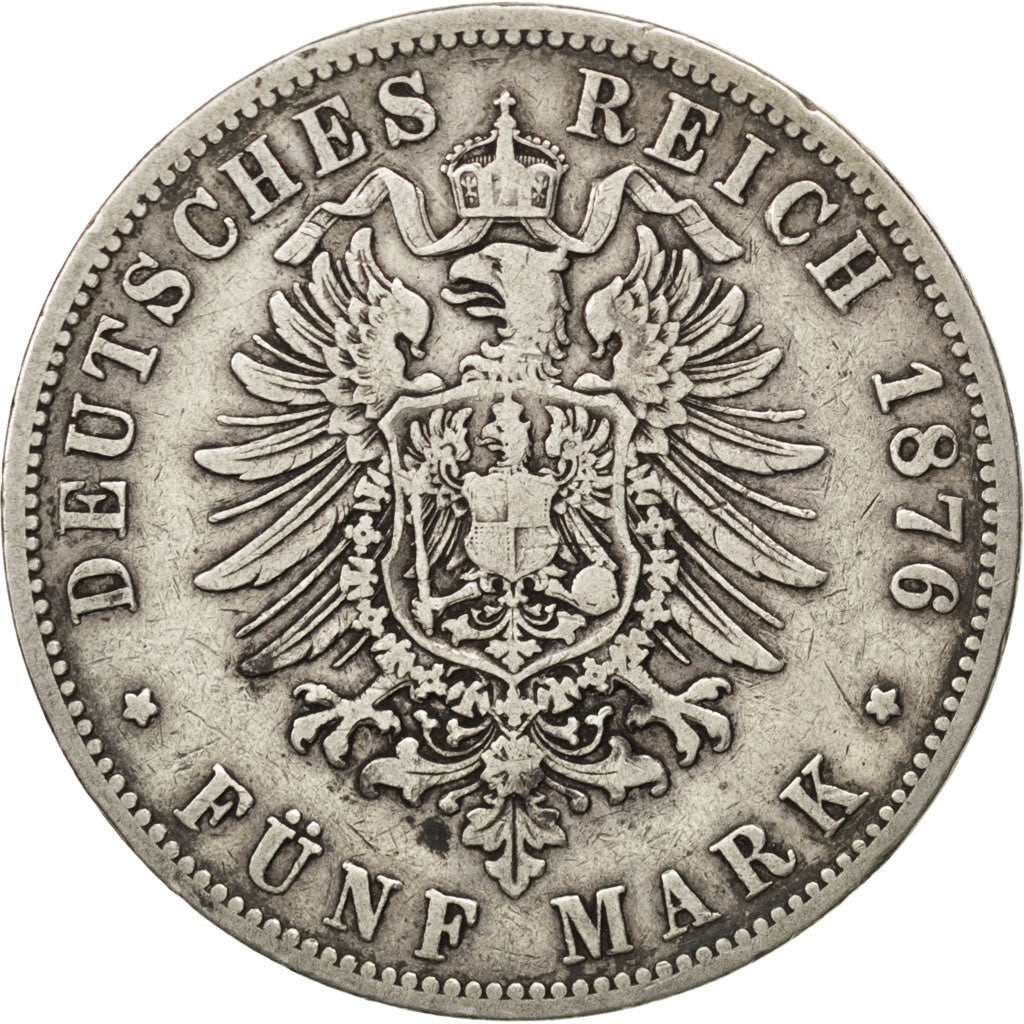German States, 5 Mark, 1876, Wroc?aw, KM #503, VF(30-35), Silver, 27.43