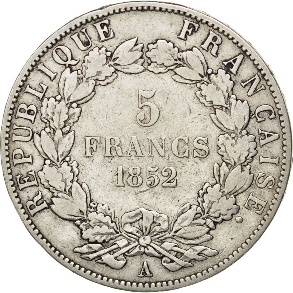 FRANCE, Napoléon III, 5 Francs, 1852, Paris, KM #773.1, VF(20-25), Silver, G...