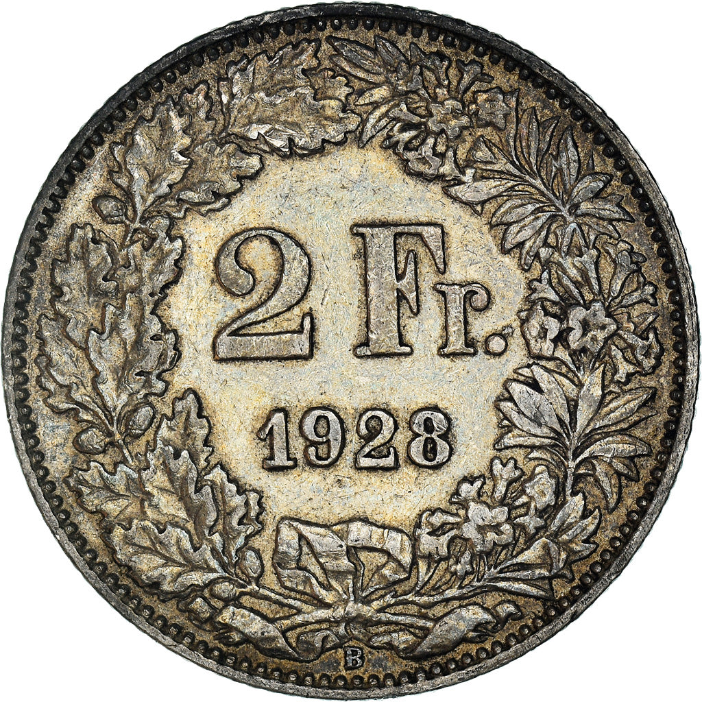 Moneda, Suiza, 2 Francs, 1928, MBC, Plata, KM:21