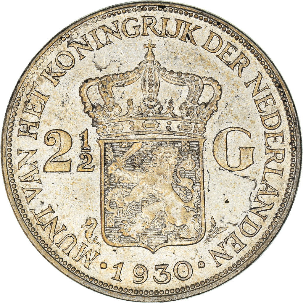 Coin, Netherlands, Wilhelmina I, 2-1/2 Gulden, 1930, EF(40-45), Silver, KM:165