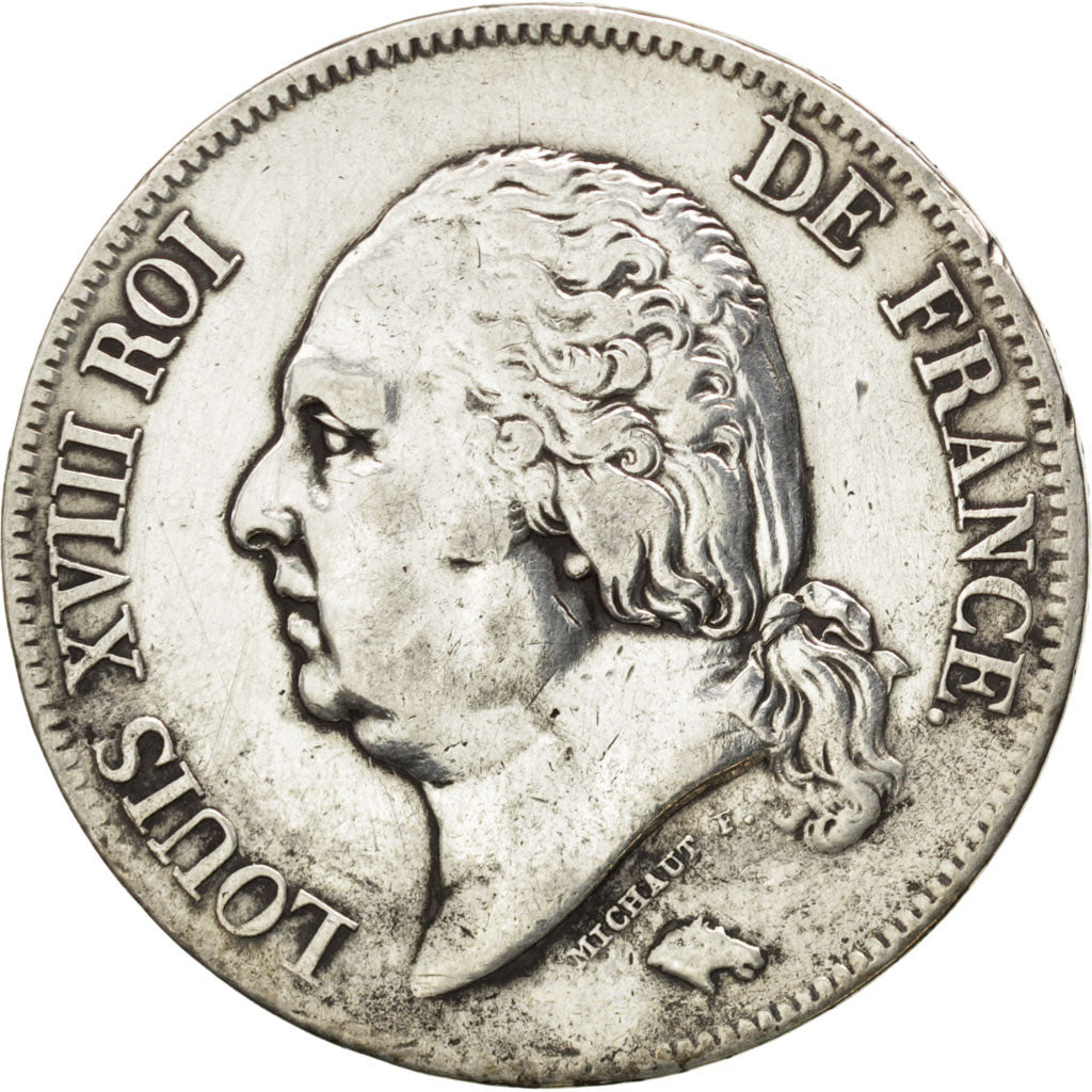 FRANCE, Louis XVIII, 5 Francs, 1823, Bayonne, KM #711.8, EF(40-45), Silver,...