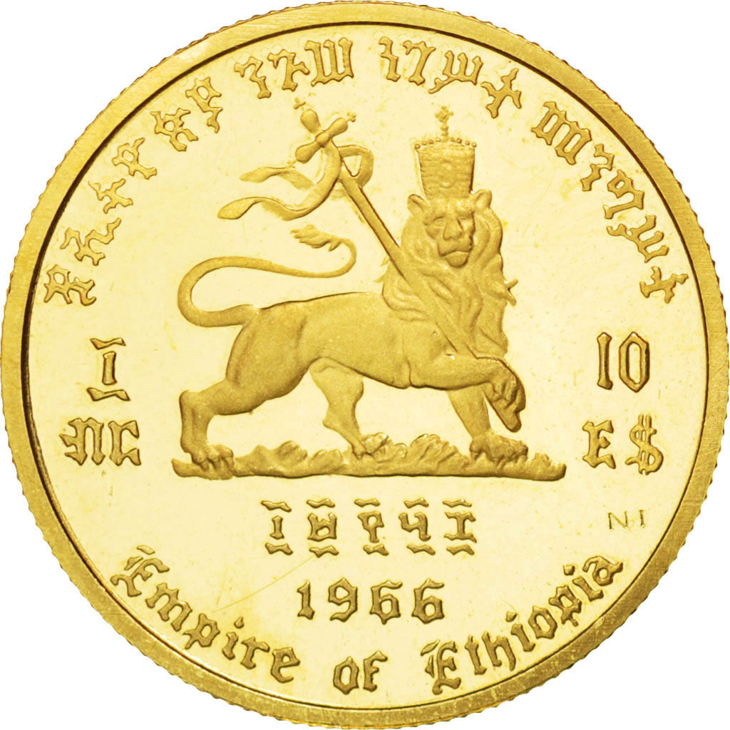 ETHIOPIA, 10 Dollars, 1966, KM #38, MS(65-70), Gold, 4.10