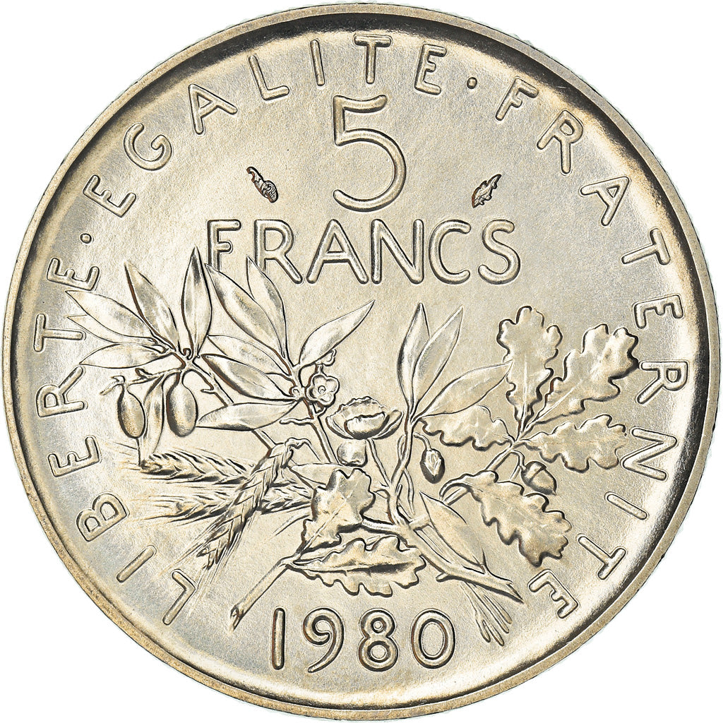 Münze, Frankreich, Semeuse, 5 Francs, 1980, Paris, FDC, STGL, Nickel Clad