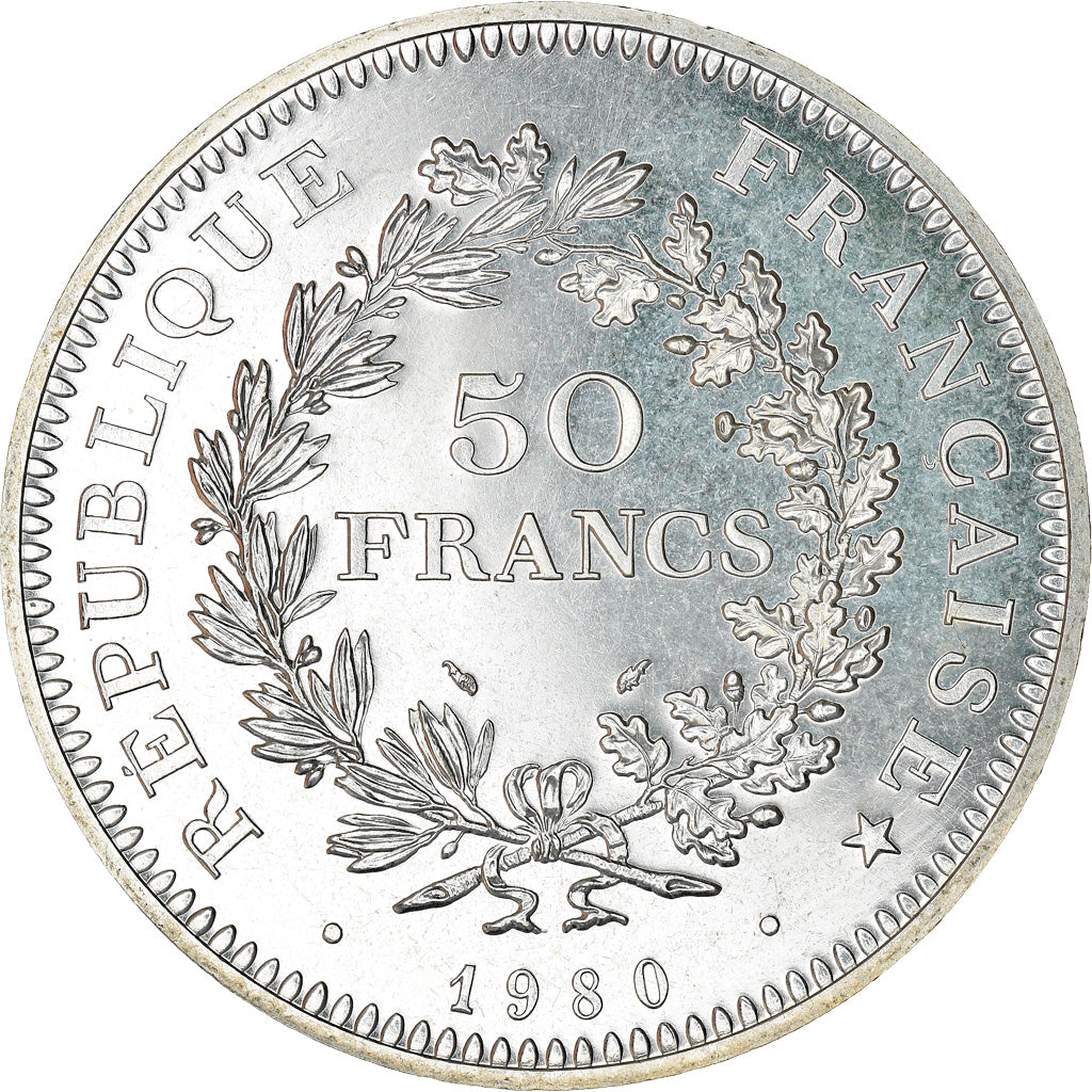 Moeda, França, Hercule, 50 Francs, 1980, Paris, FDC, MS(65-70), Prata, KM:941.1