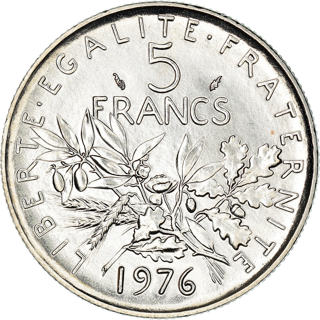 Münze, Frankreich, Semeuse, 5 Francs, 1976, Paris, FDC, STGL, Nickel Clad