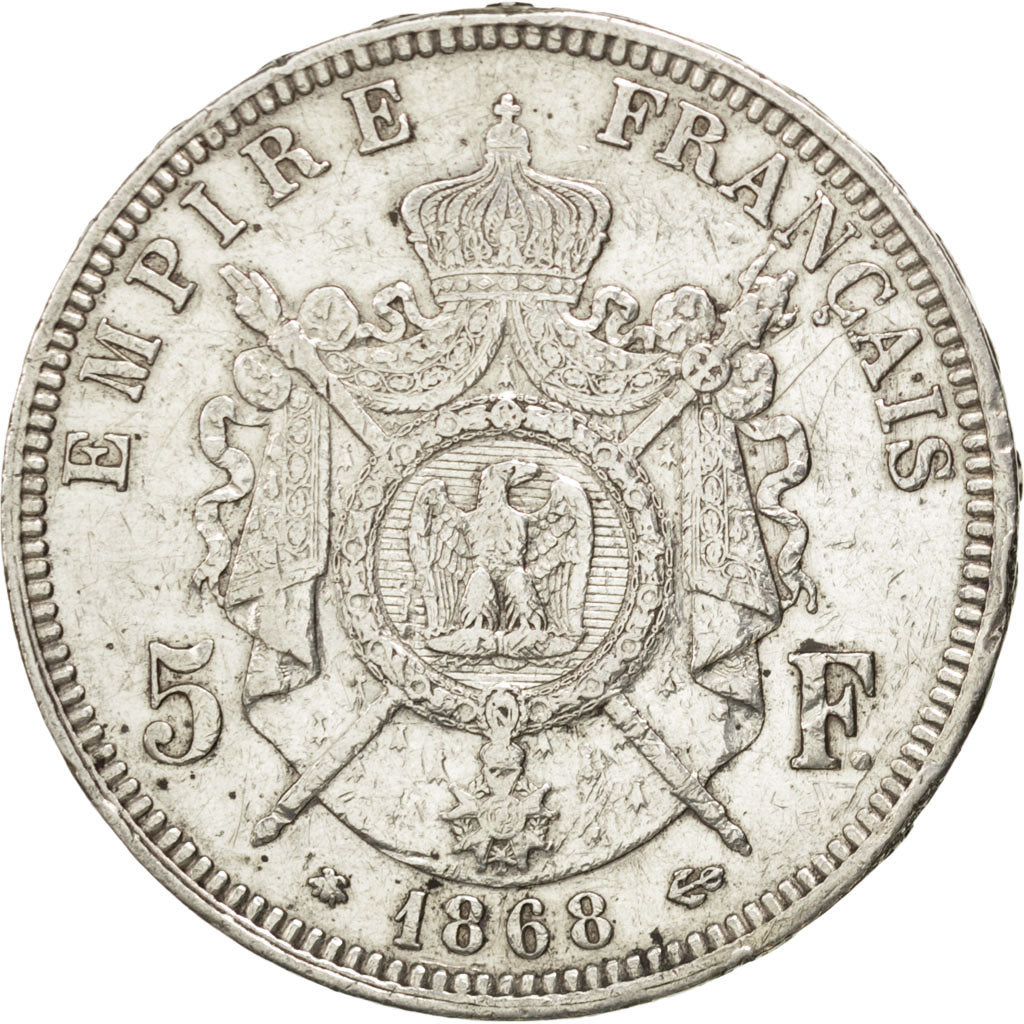 FRANCE, Napoléon III, 5 Francs, 1868, Paris, KM #799.1, EF(40-45), Silver, G...