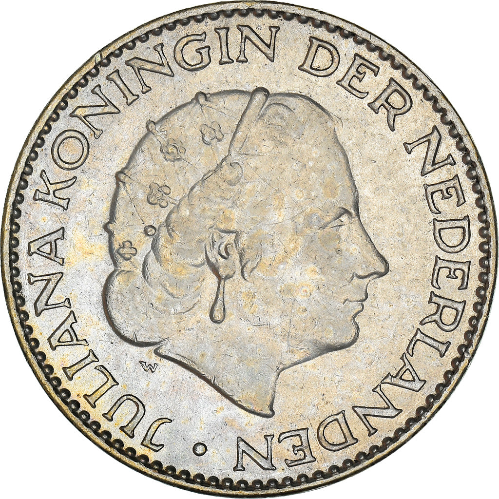 Coin, Netherlands, Juliana, Gulden, 1956, AU(55-58), Silver, KM:184