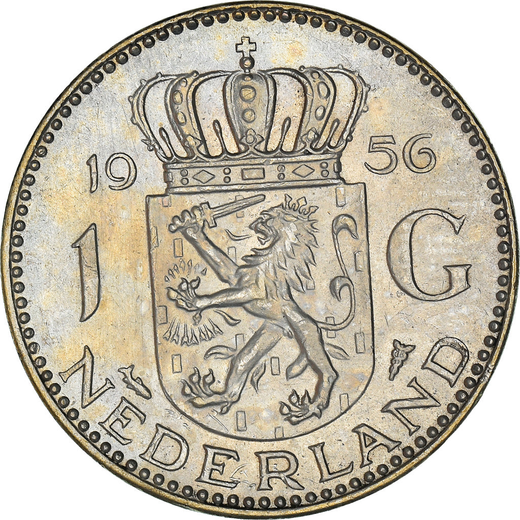 Coin, Netherlands, Juliana, Gulden, 1956, AU(55-58), Silver, KM:184