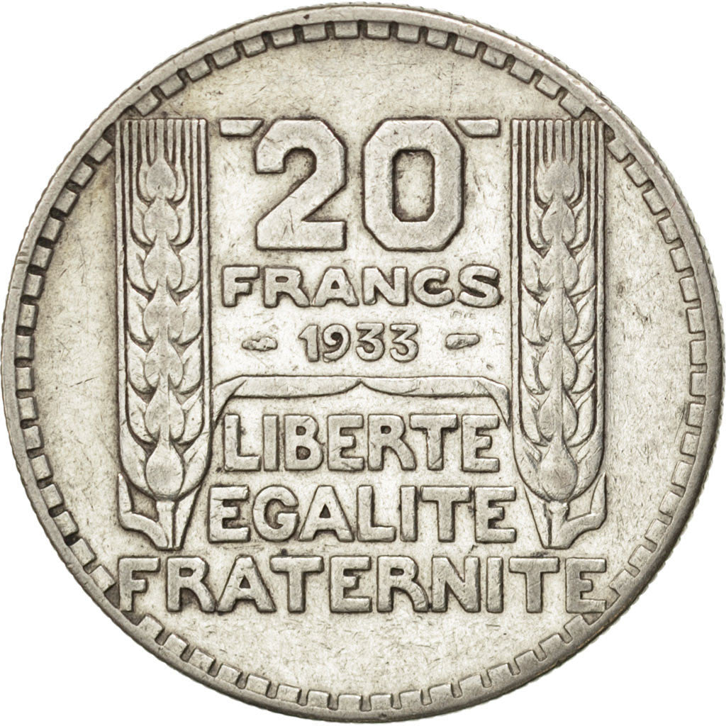 FRANCE, Turin, 20 Francs, 1933, Paris, KM #879, EF(40-45), Silver, 35, Gadoury..