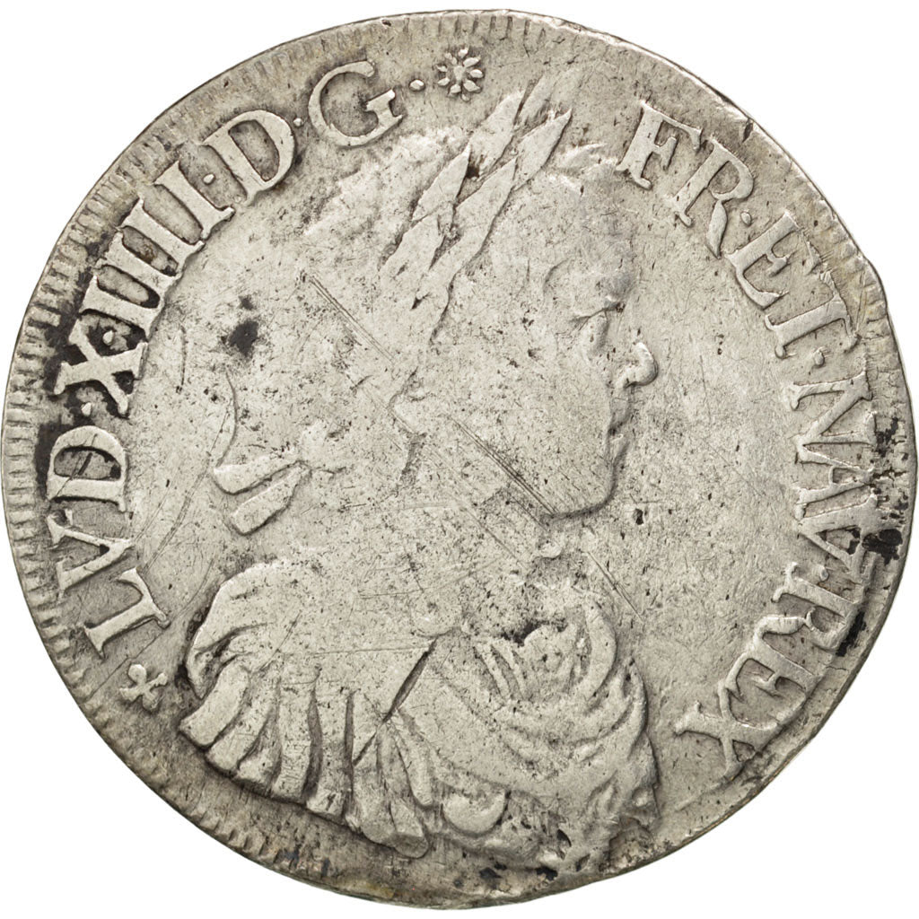 FRANCE, Écu à la mèche longue, ECU, 1653, Angers, KM #155.5, VF(20-25), Silver,