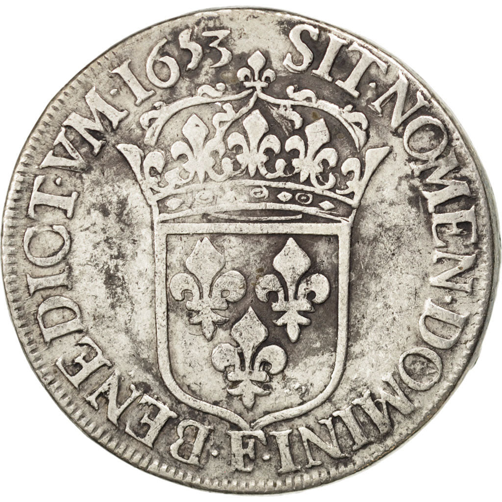 FRANCE, Écu à la mèche longue, ECU, 1653, Angers, KM #155.5, VF(20-25), Silver,