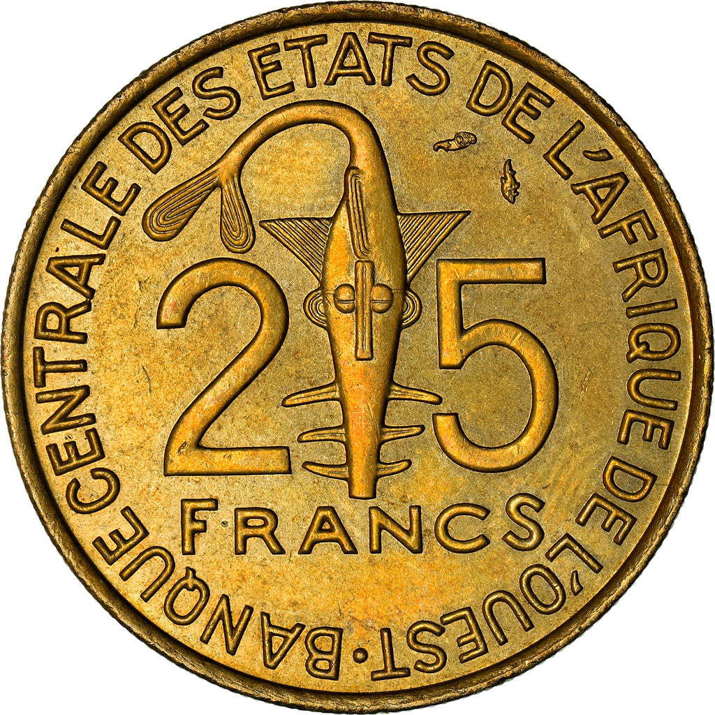 Coin, West African States, 25 Francs, 1976, AU(55-58), Aluminum-Bronze, KM:5