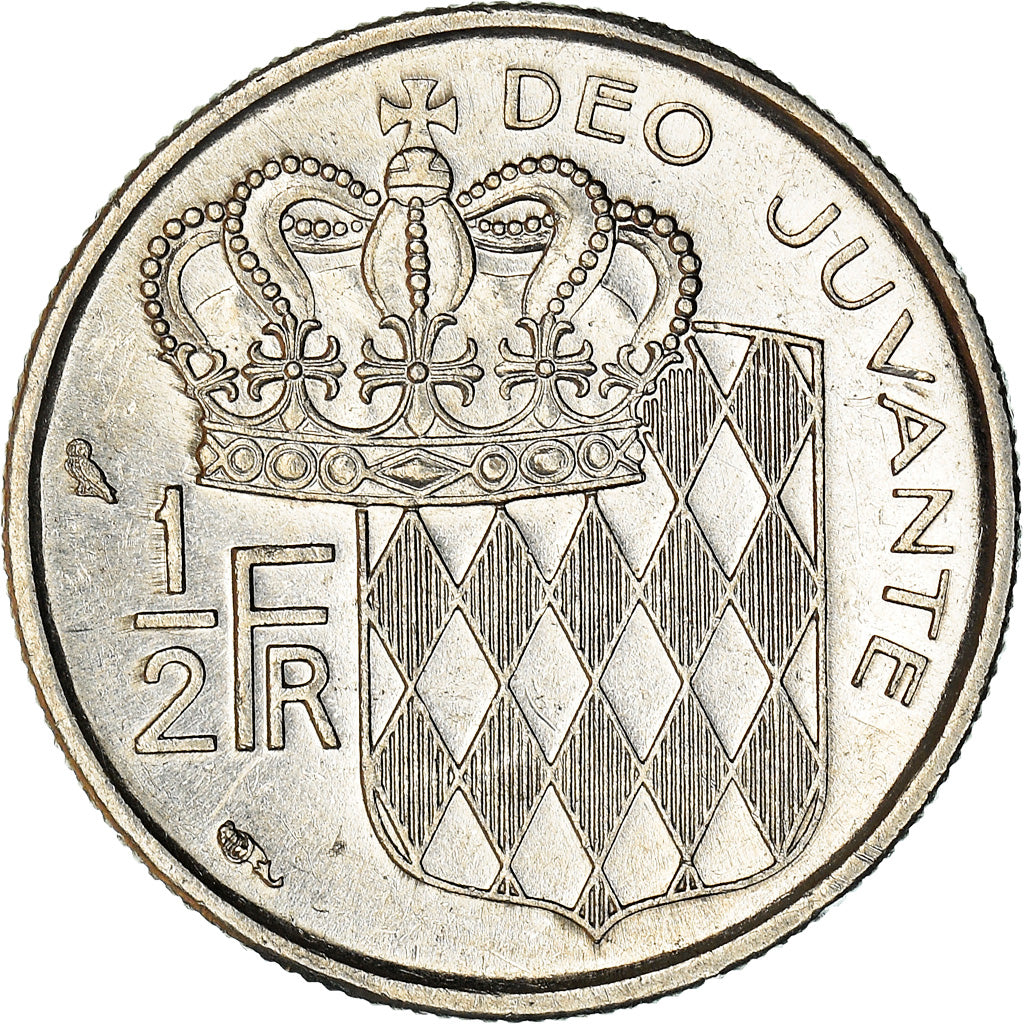 Coin, Monaco, Rainier III, 1/2 Franc, 1965, AU(50-53), Nickel, KM:145