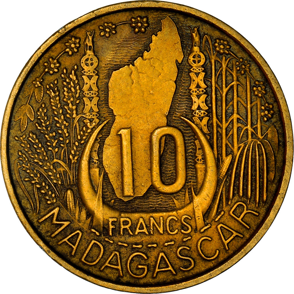 Coin, Madagascar, 10 Francs, 1953, Paris, AU(50-53), Aluminum-Bronze, KM:6