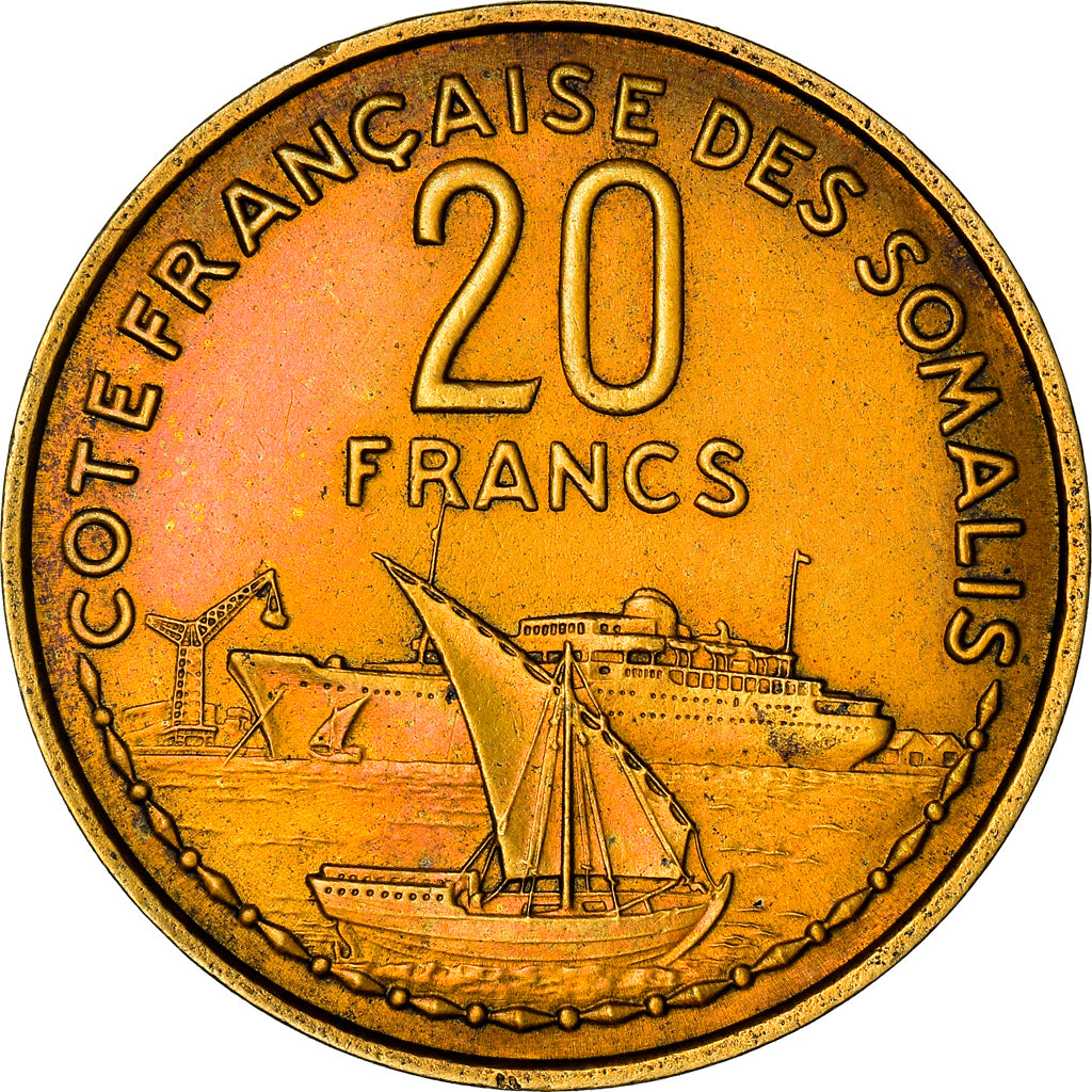 Moneda, Somalia francesa, 20 Francs, 1952, Paris, MBC+, Aluminio - bronce, KM:7