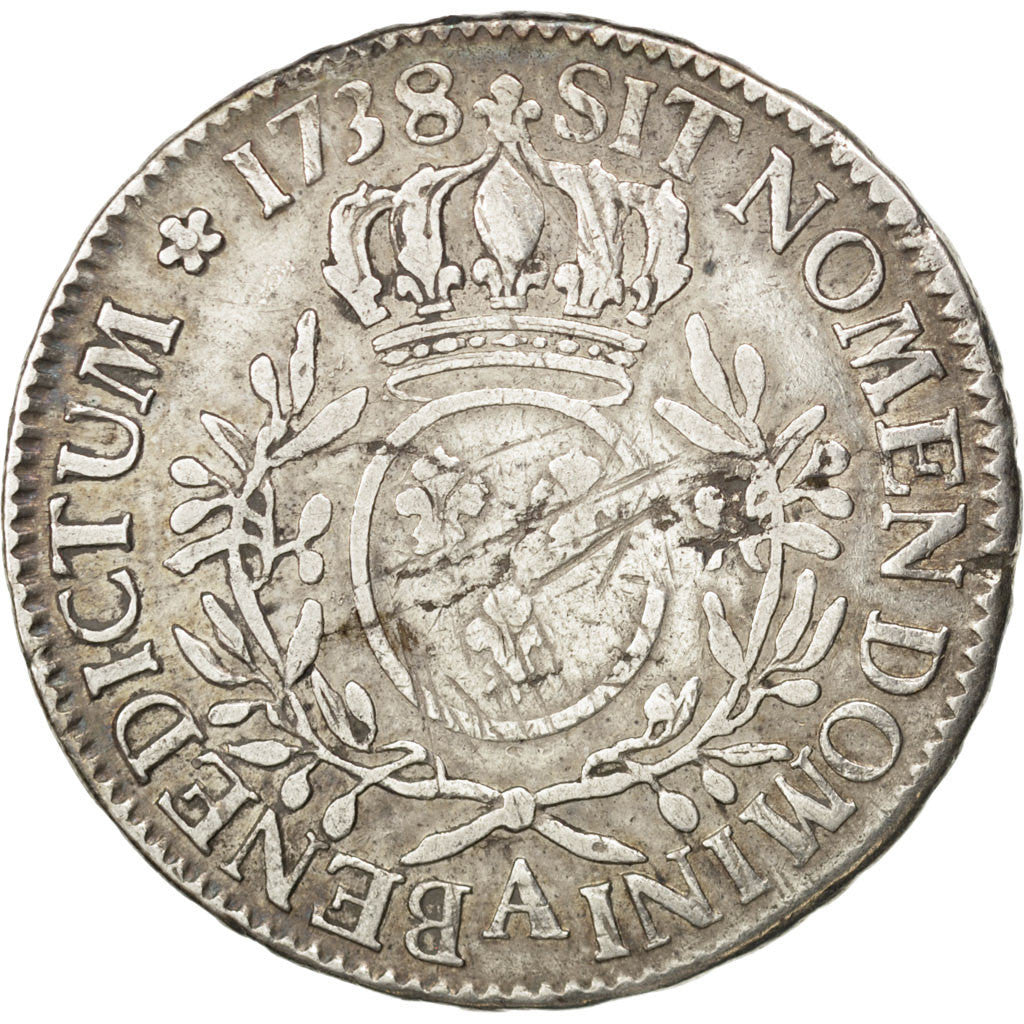 FRANCE, Écu aux branches d'olivier, ECU, 1738, Paris, KM #486.1, VF(30-35), ...