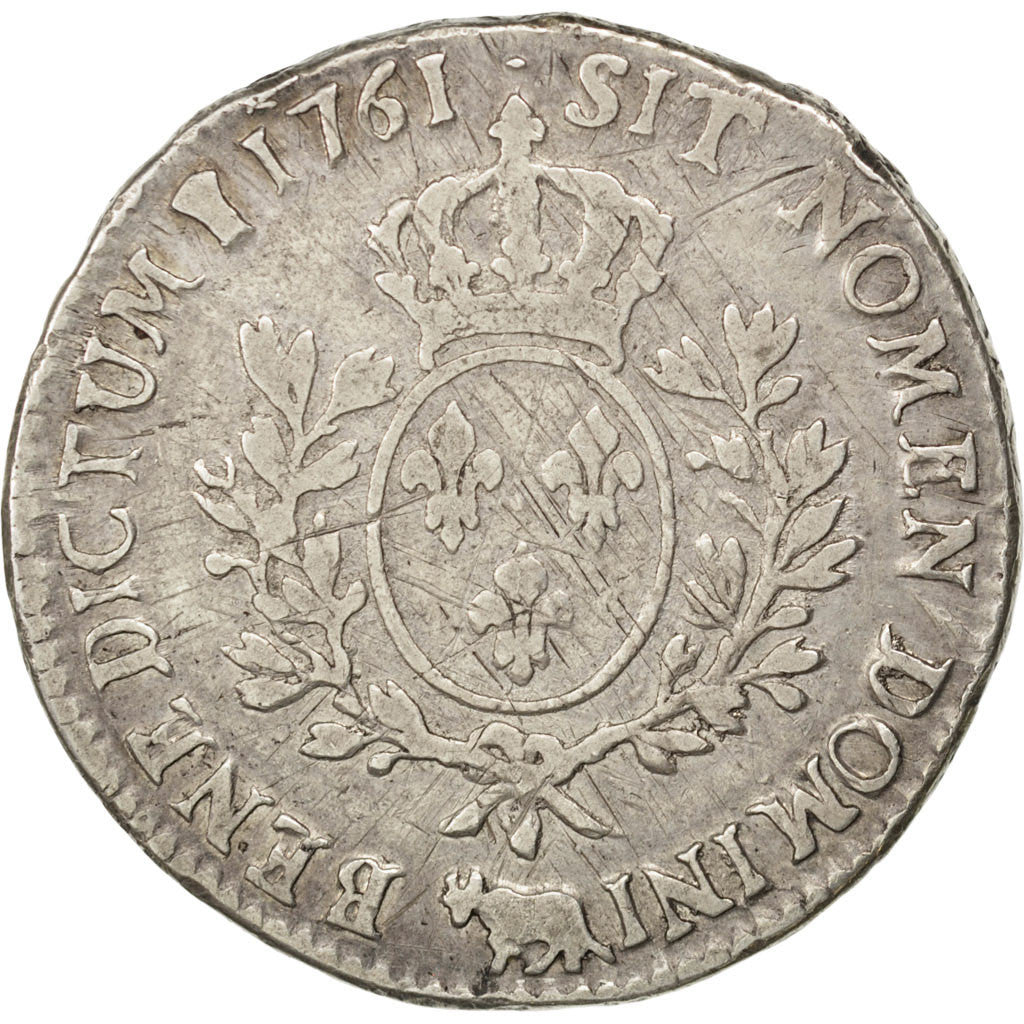 FRANCE, Écu de Béarn au bandeau, ECU, 1761, Pau, KM #518, VF(30-35), Silver, Ga.