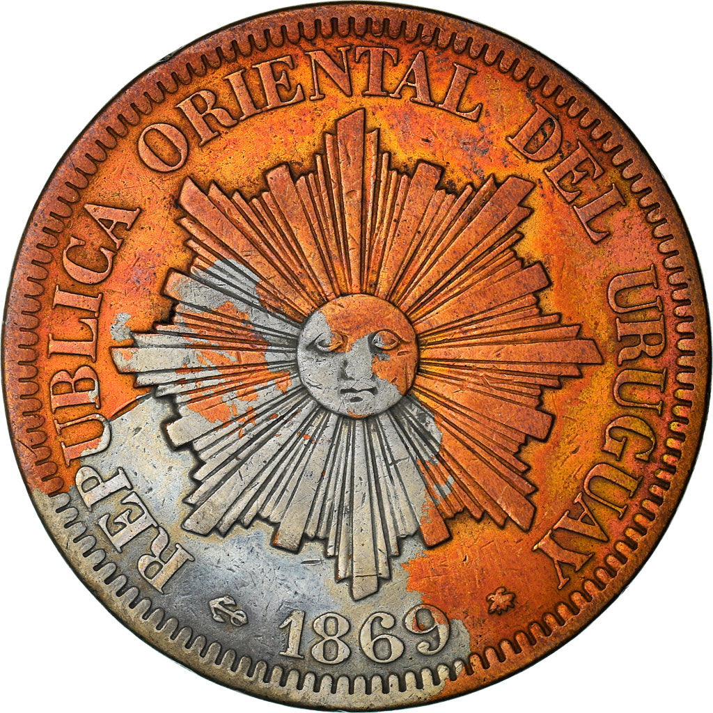 Coin, Uruguay, 4 Centesimos, 1869, Uruguay Mint, Birmingham, VF(30-35), Bronze