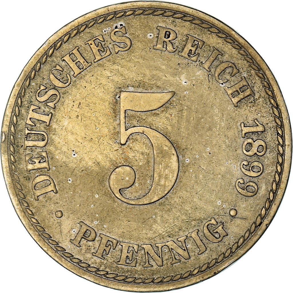 Coin, GERMANY - EMPIRE, Wilhelm II, 5 Pfennig, 1899, EF(40-45), Copper-nickel