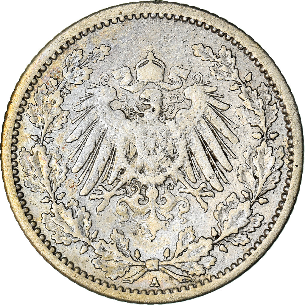 Coin, GERMANY - EMPIRE, 1/2 Mark, 1914, Berlin, VF(30-35), Silver, KM:17