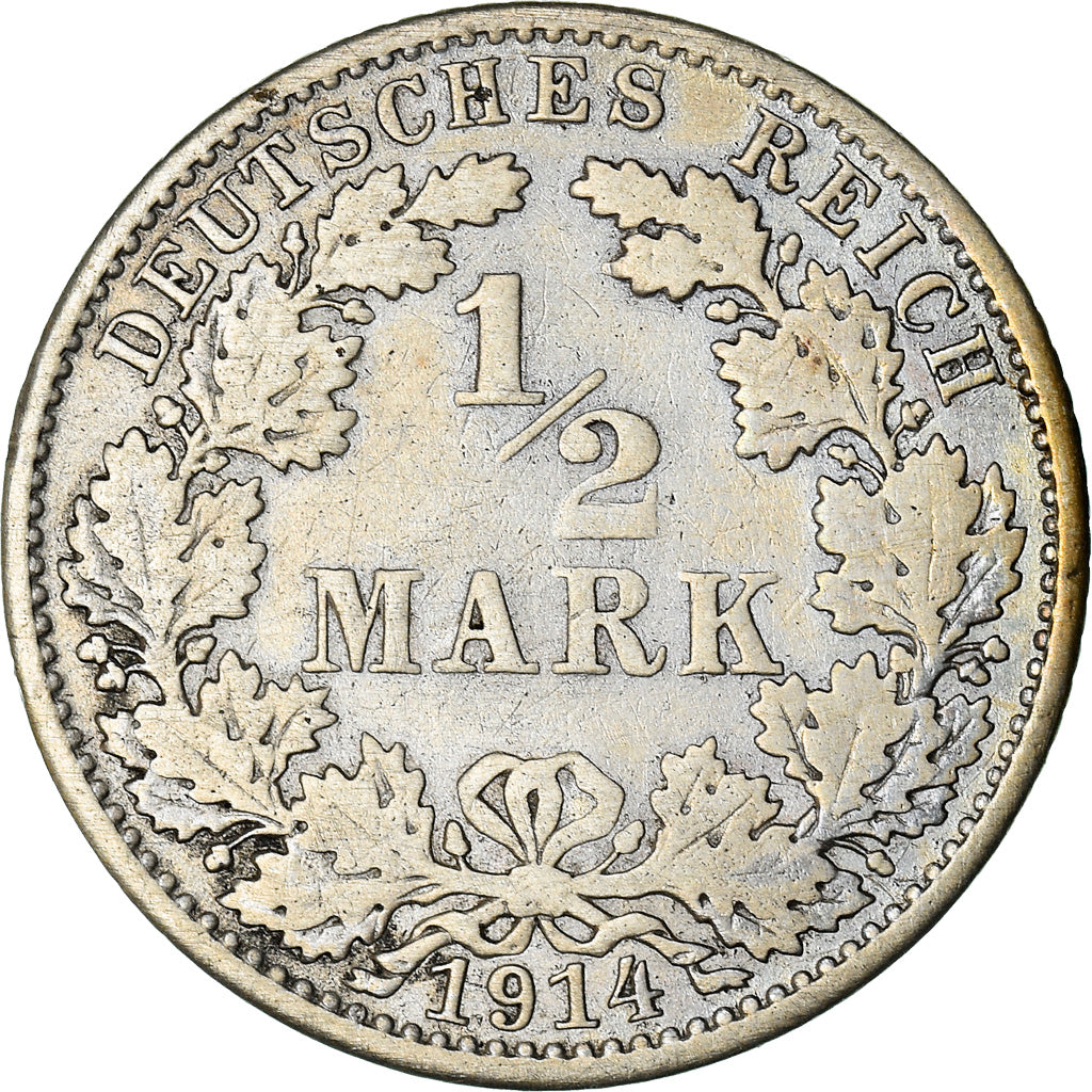 Coin, GERMANY - EMPIRE, 1/2 Mark, 1914, Berlin, VF(30-35), Silver, KM:17