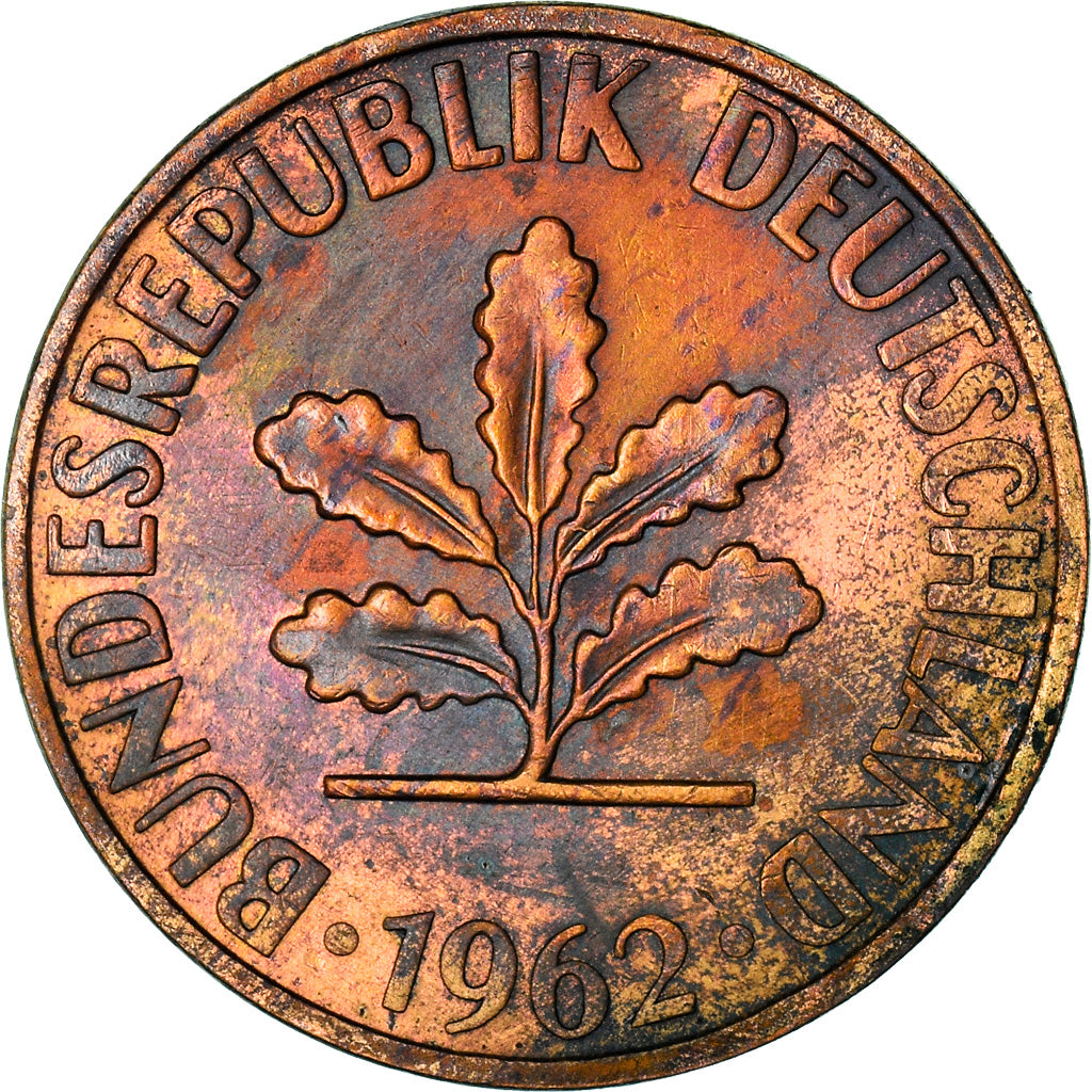 Coin, GERMANY - FEDERAL REPUBLIC, 2 Pfennig, 1962, Munich, EF(40-45), Bronze