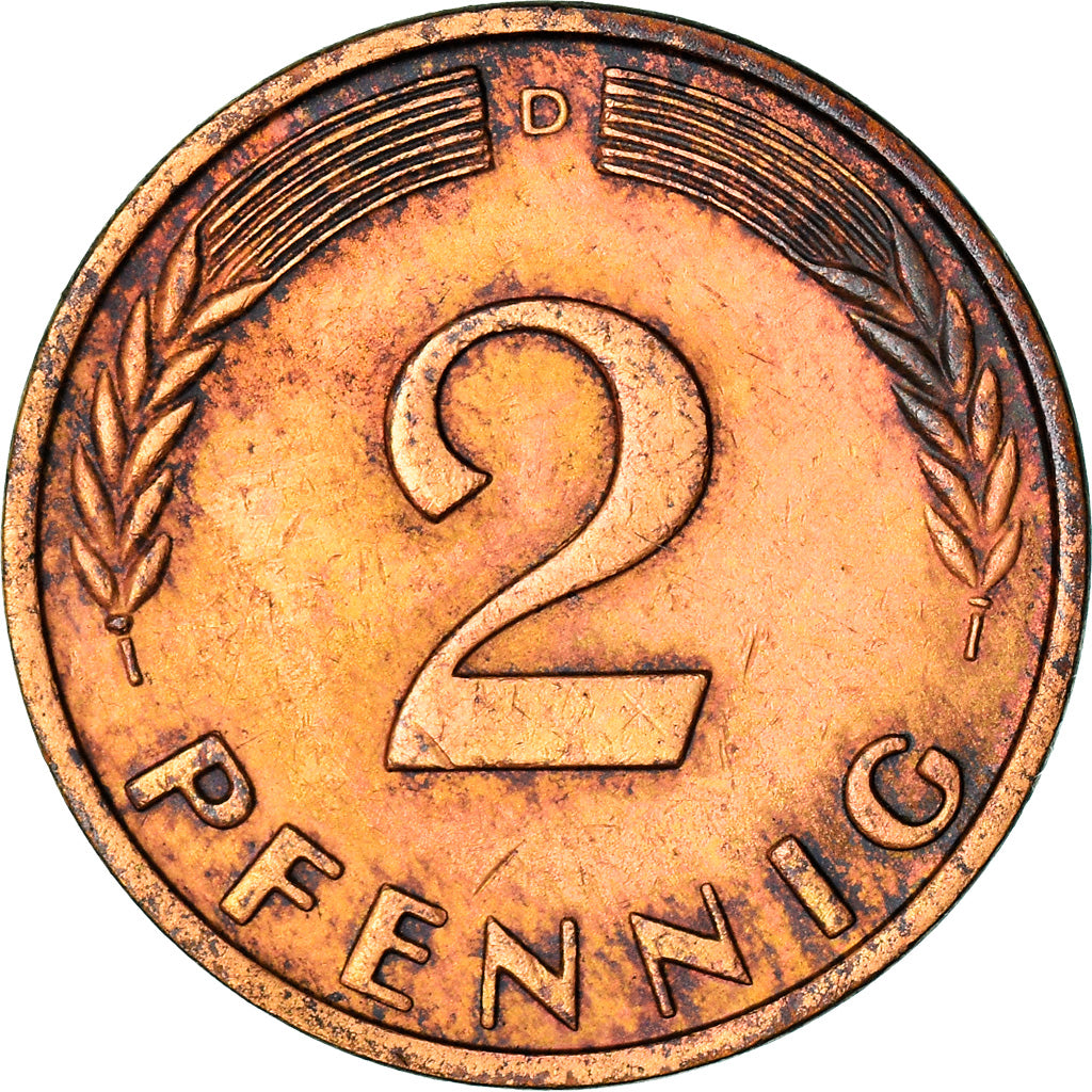Coin, GERMANY - FEDERAL REPUBLIC, 2 Pfennig, 1962, Munich, EF(40-45), Bronze