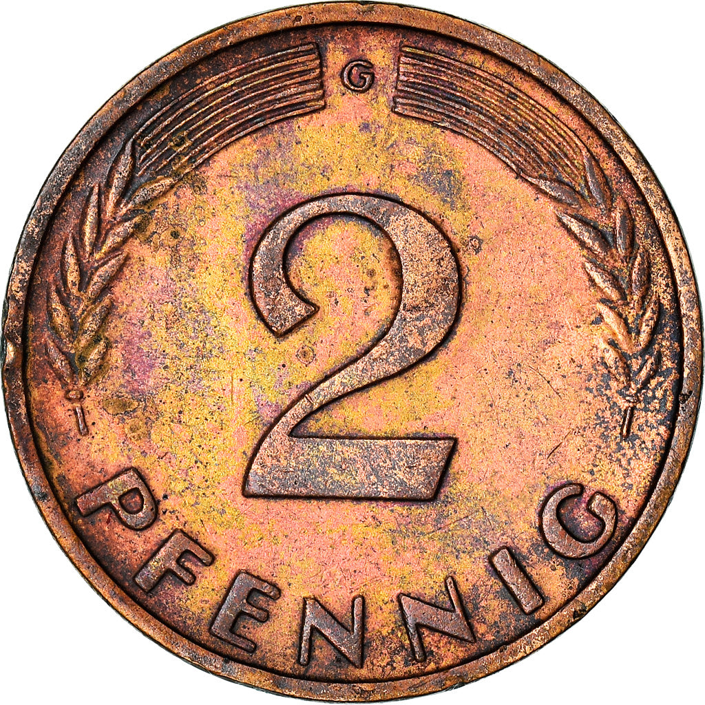 Coin, GERMANY - FEDERAL REPUBLIC, 2 Pfennig, 1963, Karlsruhe, EF(40-45), Bronze