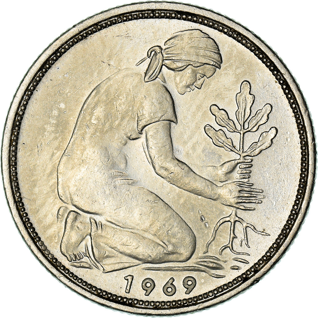 Coin, GERMANY - FEDERAL REPUBLIC, 50 Pfennig, 1969, Munich, AU(50-53)