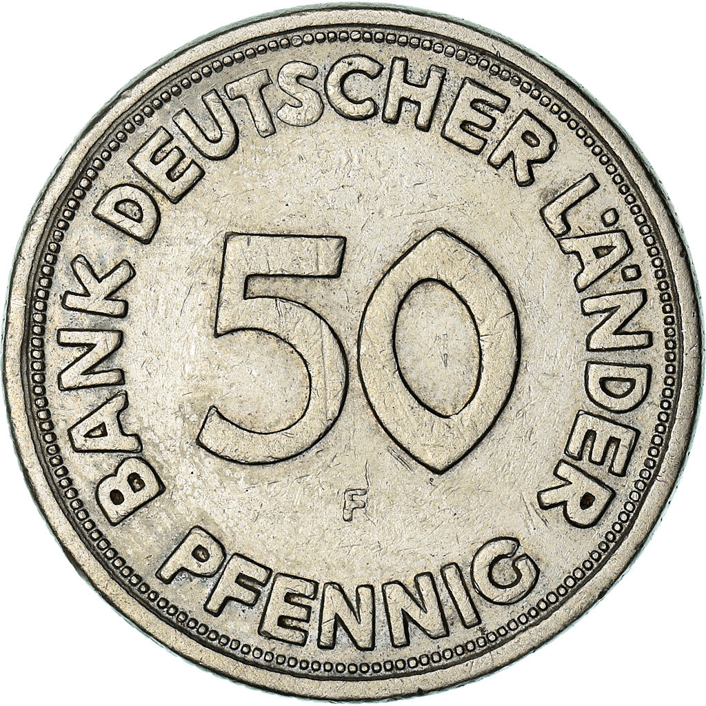 Coin, GERMANY - FEDERAL REPUBLIC, 50 Pfennig, 1949, Stuttgart, EF(40-45)