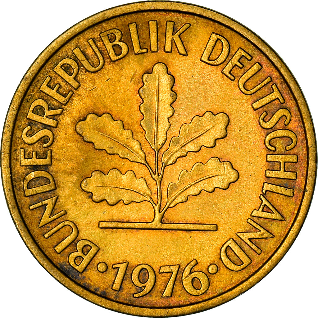 Coin, GERMANY - FEDERAL REPUBLIC, 5 Pfennig, 1976, Munich, AU(50-53), Brass Clad