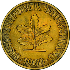 Coin, GERMANY - FEDERAL REPUBLIC, 5 Pfennig, 1969, Munich, AU(50-53), Brass Clad