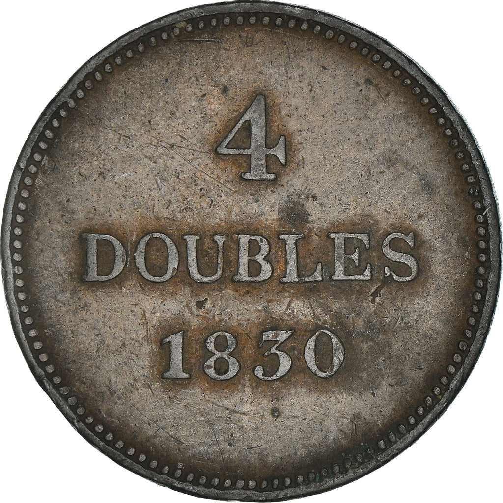 Moneta, Guernsey, 4 Doubles, 1830, MB+, Rame, KM:2
