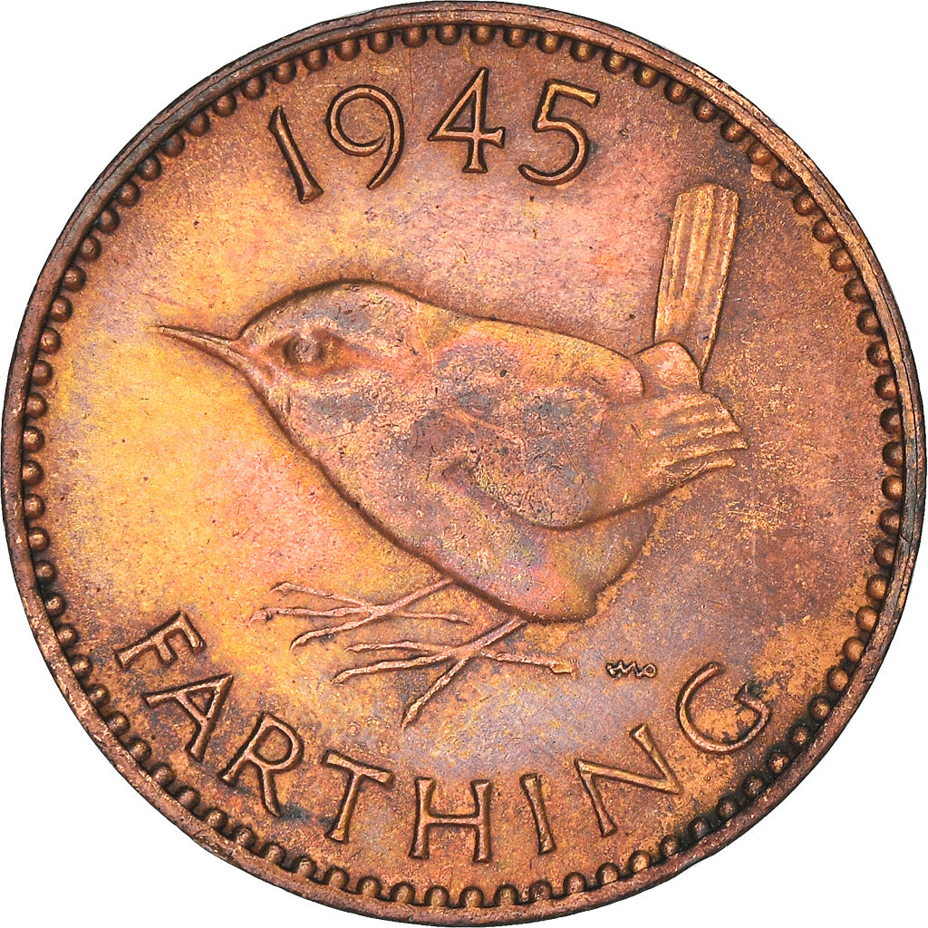Coin, Great Britain, George VI, Farthing, 1945, AU(50-53), Bronze, KM:843