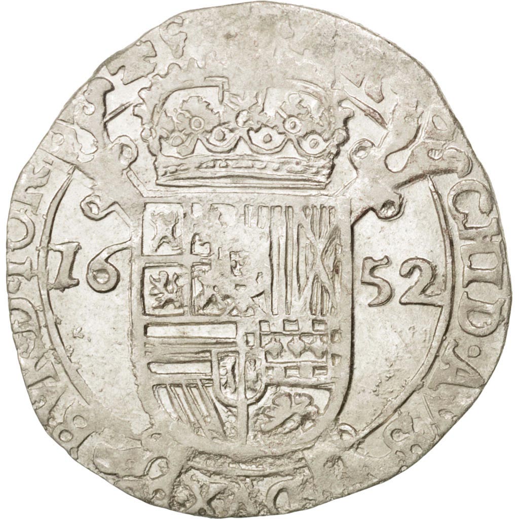 SPANISH NETHERLANDS, Escalin, 6 Sols, 1652, Tournai, KM #41, AU(50-53), Silver,.