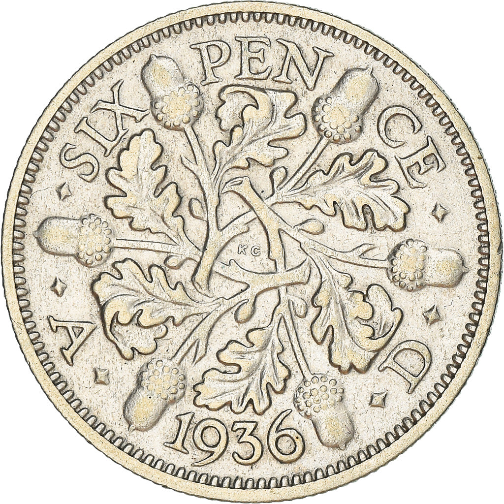 Coin, Great Britain, George V, 6 Pence, 1936, AU(50-53), Silver, KM:832