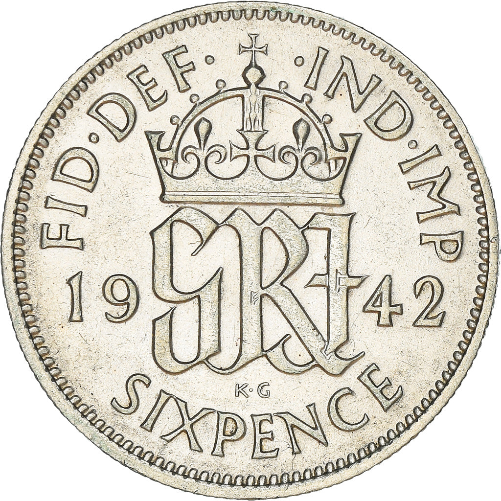 Coin, Great Britain, George VI, 6 Pence, 1942, AU(50-53), Silver, KM:852