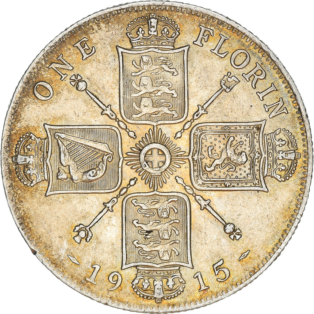 Münze, Großbritannien, George V, Florin, Two Shillings, 1915, VZ, Silber