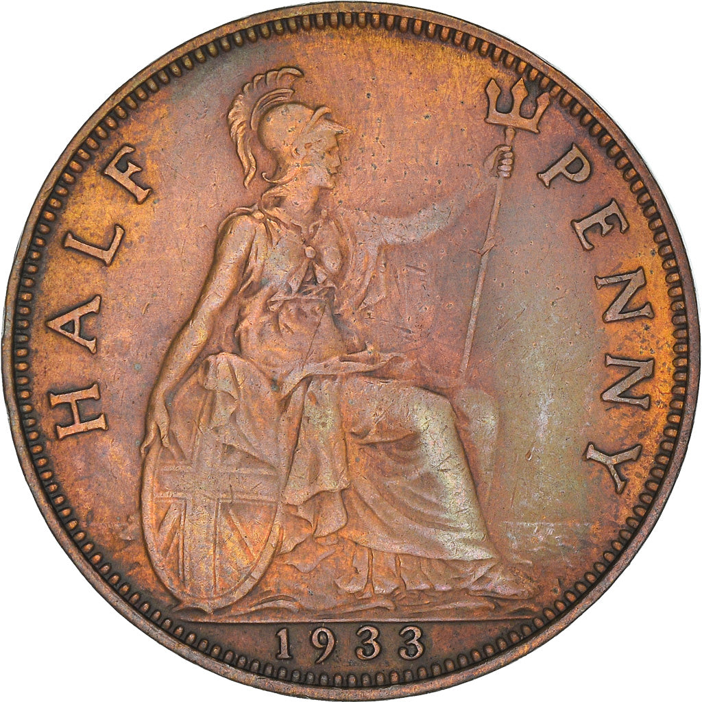 Coin, Great Britain, George V, 1/2 Penny, 1933, EF(40-45), Bronze, KM:837