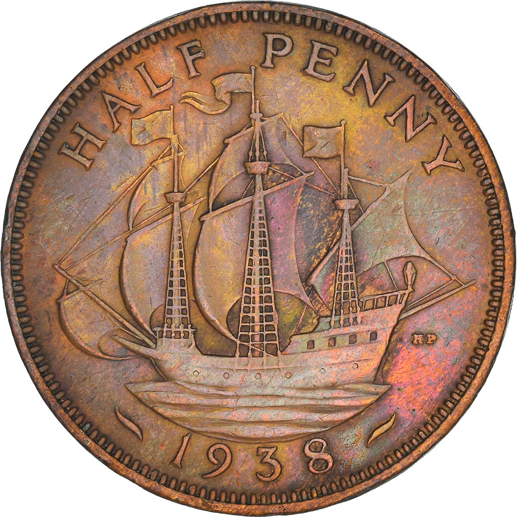 Coin, Great Britain, George VI, 1/2 Penny, 1938, EF(40-45), Bronze, KM:844