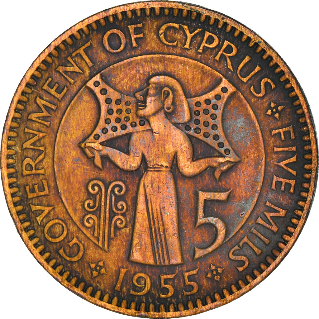 Coin, Cyprus, 5 Mils, 1955, EF(40-45), Bronze, KM:39