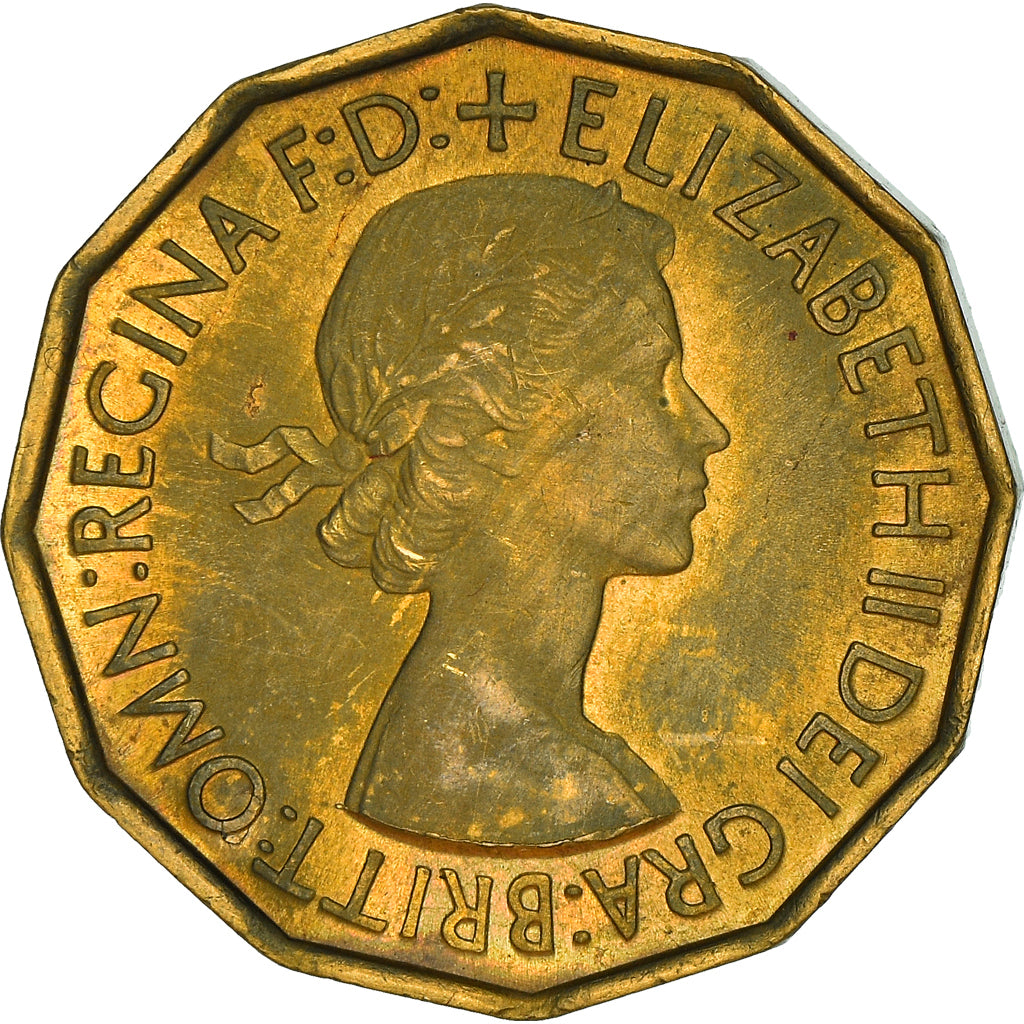 Coin, Great Britain, Elizabeth II, 3 Pence, 1953, VF(30-35), Nickel-brass