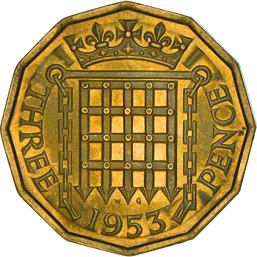 Coin, Great Britain, Elizabeth II, 3 Pence, 1953, VF(30-35), Nickel-brass