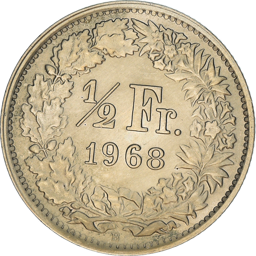 Coin, Switzerland, 1/2 Franc, 1968, Bern, AU(50-53), Copper-nickel, KM:23a.1