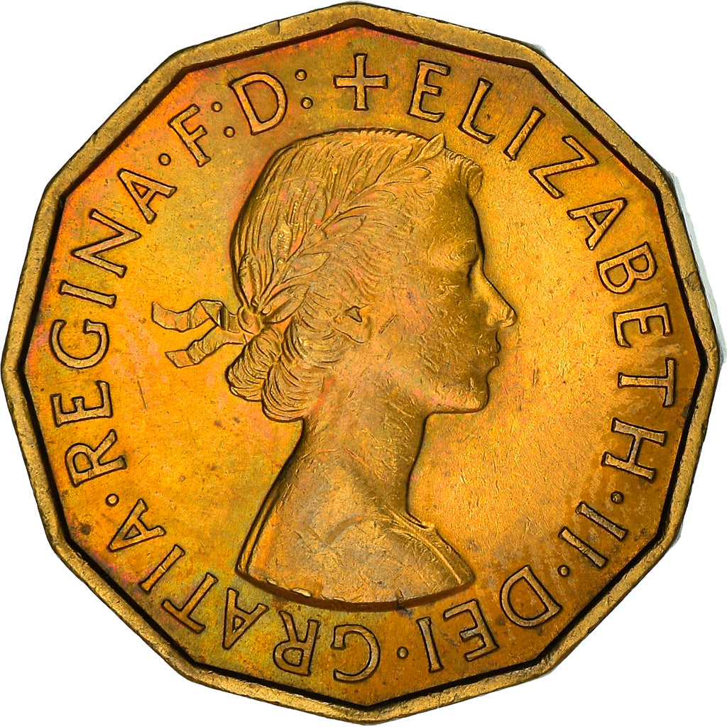 Coin, Great Britain, Elizabeth II, 3 Pence, 1958, AU(50-53), Nickel-brass