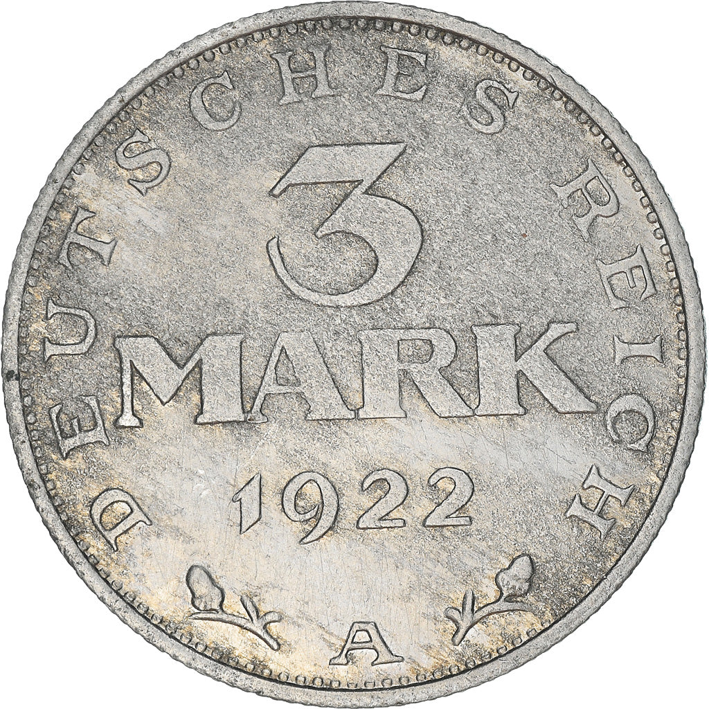 Coin, GERMANY, WEIMAR REPUBLIC, 3 Mark, 1922, Berlin, VF(30-35), Aluminum, KM:28