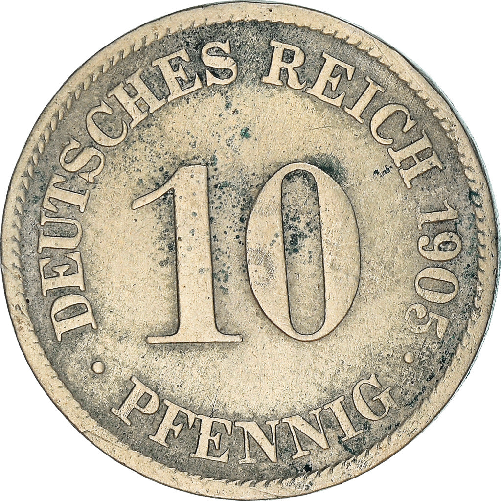 Coin, GERMANY - EMPIRE, Wilhelm II, 10 Pfennig, 1905, Munich, VF(20-25)