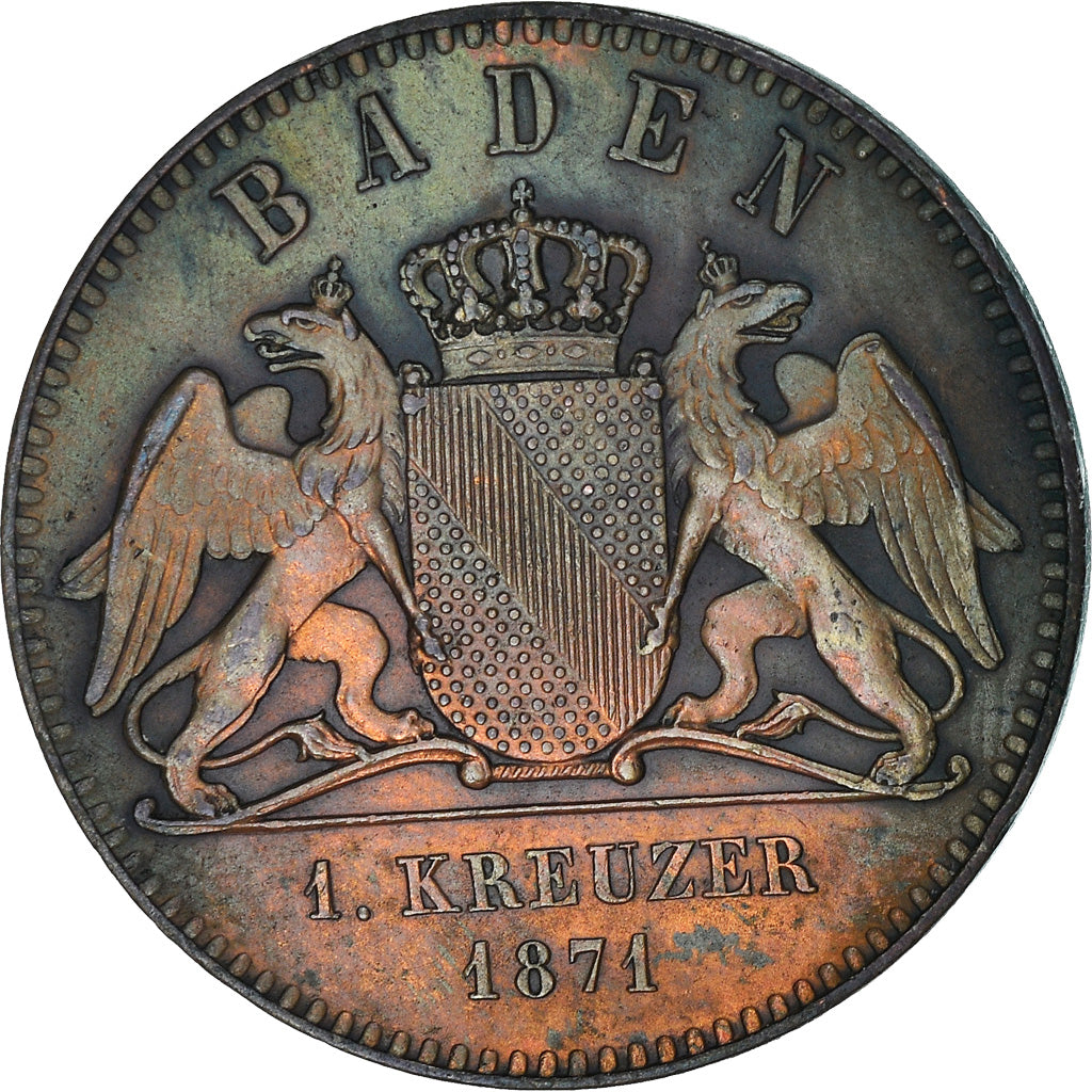 Coin, German States, BADEN, Friedrich I, Kreuzer, 1871, Baden, AU(50-53)